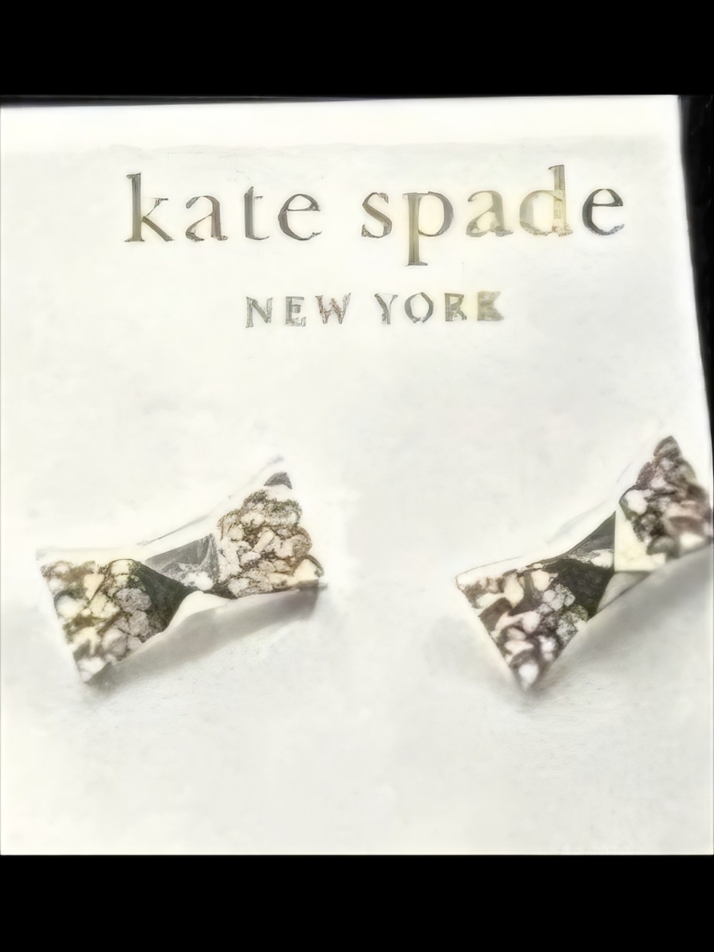 kate spade White and Silver Marbled Bow Stud Earrings